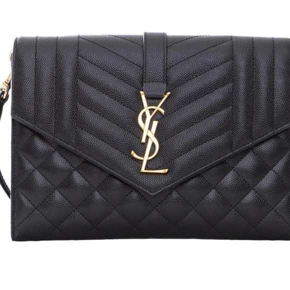 Yves Saint Laurent Quilted Black Clutch with Gold Emblem - Picture 6 of 9